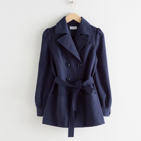 & Other Stories NWT Navy Twill Belted Trench Coat - Picture 1 of 10